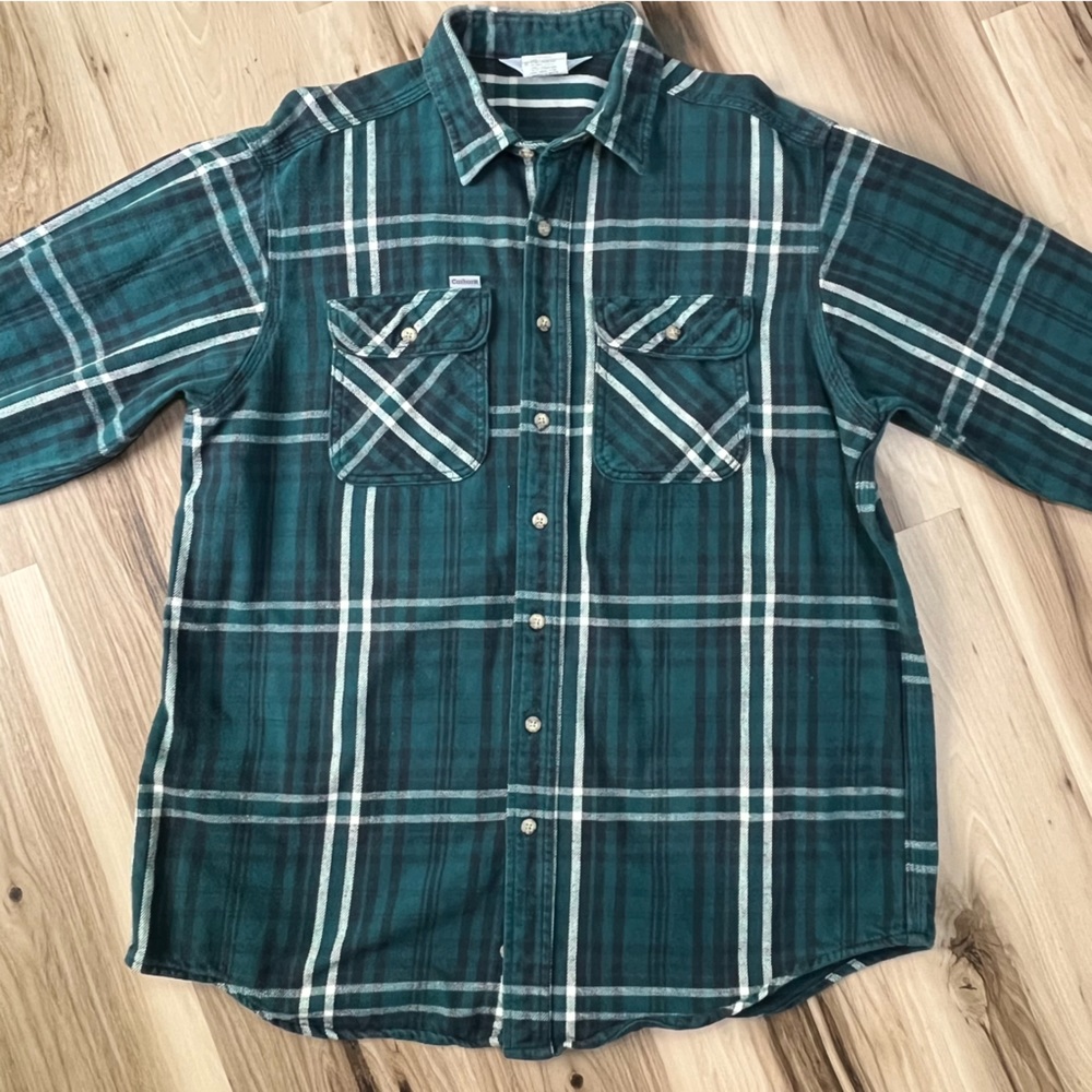 Carhartt Rugged Outdoor Wear Heavy Plaid Button Down Long Sleeve Shirt Size XL
